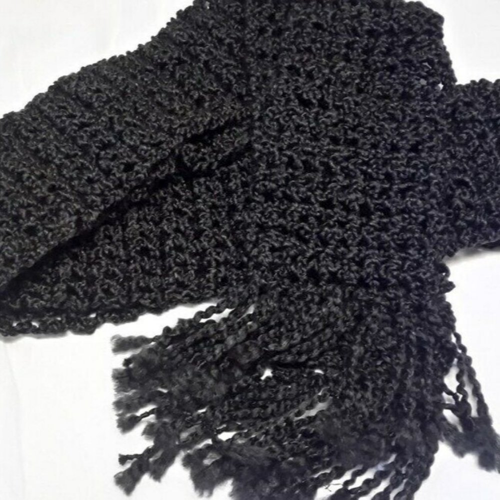 Black Scarf 88"x5" Long Goth Chunky Handmade Crochet Hand Knit Unisex Retro NWT